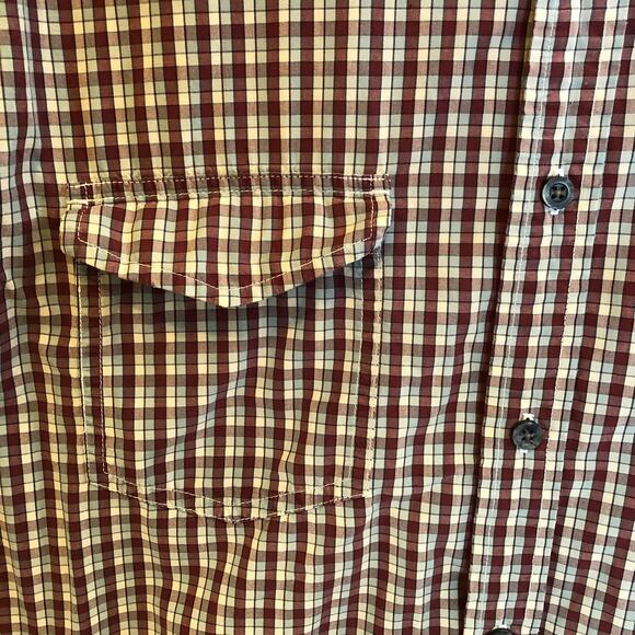 GAP Check Button Down Shirt Short Sleeve Red White Blue Cotton Large Retro Vtg - Picture 4 of 7
